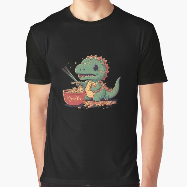 Cute Kawaii Trex Dragon Eating Ramen and Noodles with Chopsticks: a Gift for anime lovers by thegiftedadult... (Image 1)