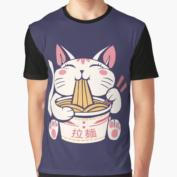 Cute Kawaii Chubby Cat Eating Ramen Noodles Cup Noods Lover by OnepixArt T-Shirts, Hoodie, Sweatshirt (Image 1)