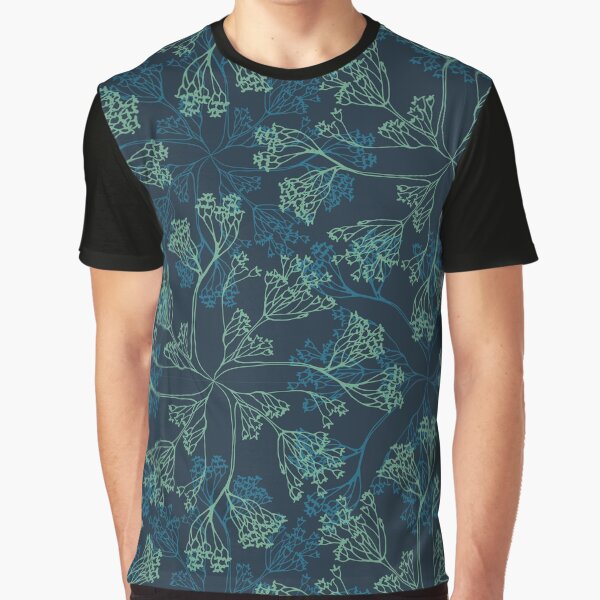 Floral lacy seamless pattern on dark blue. Wild herbs. Wild life by Yulia Chepurova T-Shirts, Hoodie, Sweatshirt (Image 1)