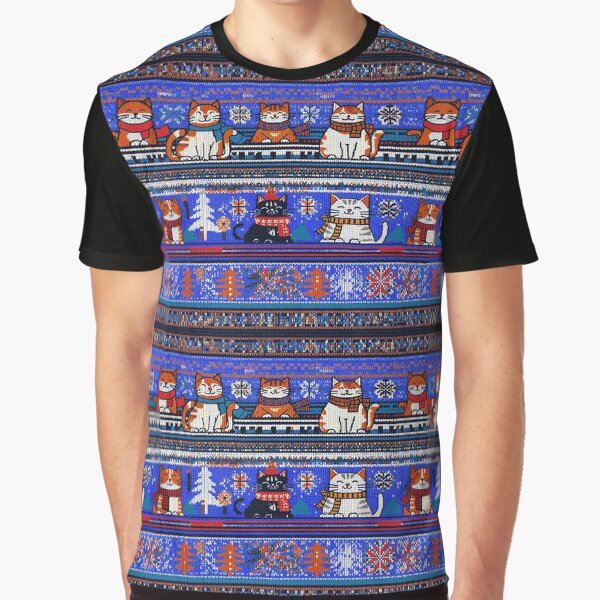 Blue Christmas Knit Cat Pattern | Matching Family Winter Outfit by PinkGoddessLove T-Shirts, Hoodie, Sweatshirt (Image 1)