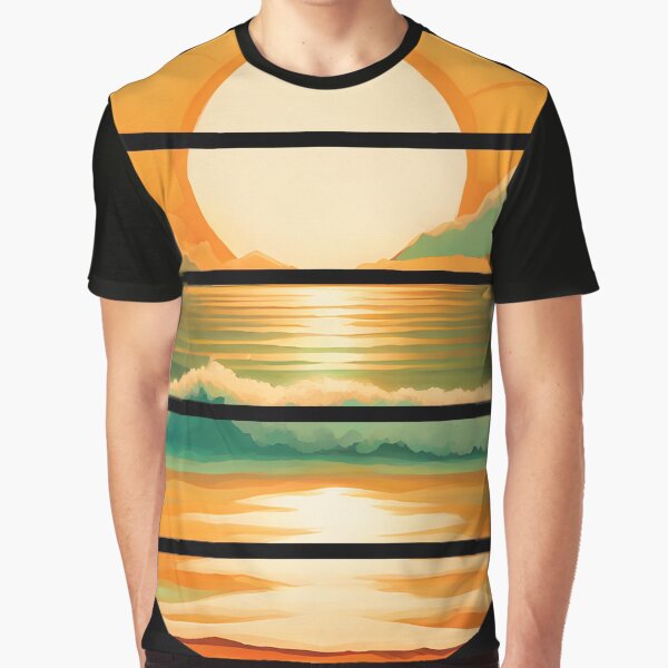 Retro Sun Beach Ocean Mountains Sky AI Art - Orange by Beachy T-Shirts, Hoodie, Sweatshirt | BlankRebels.com (Image 1)