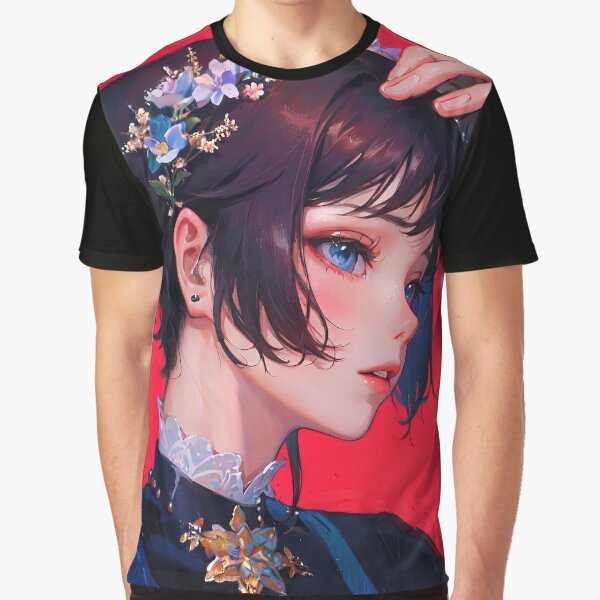 Anime girl with jewelry red portrait by TheArtistOf2022 T-Shirts, Hoodie, Sweatshirt | BlankRebels.com (Image 1)
