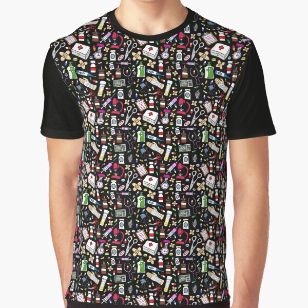 Nurse Pattern on Black Background by complicolor T-Shirts, Hoodie, Sweatshirt | BlankRebels.com (Image 1)