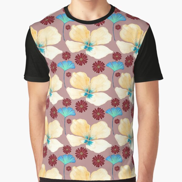 botanical pattern yellow flower and gingko leaf in rosy brown by AnnaBaldon T-Shirts, Hoodie, Sweatshirt (Image 1)
