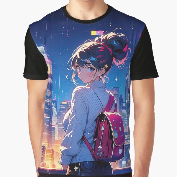 Manga school female in the city - Manga digital art by TheArtistOf2022 T-Shirts, Hoodie, Sweatshirt (Image 1)
