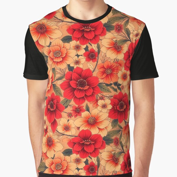 Peach and Red Floral Pattern by Sachie's Studio T-Shirts, Hoodie, Sweatshirt | BlankRebels.com (Image 1)