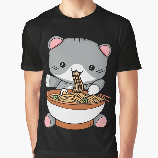 Cute Kawaii Cat Eating Ramen by OnepixArt T-Shirts, Hoodie, Sweatshirt | BlankRebels.com (Image 1)