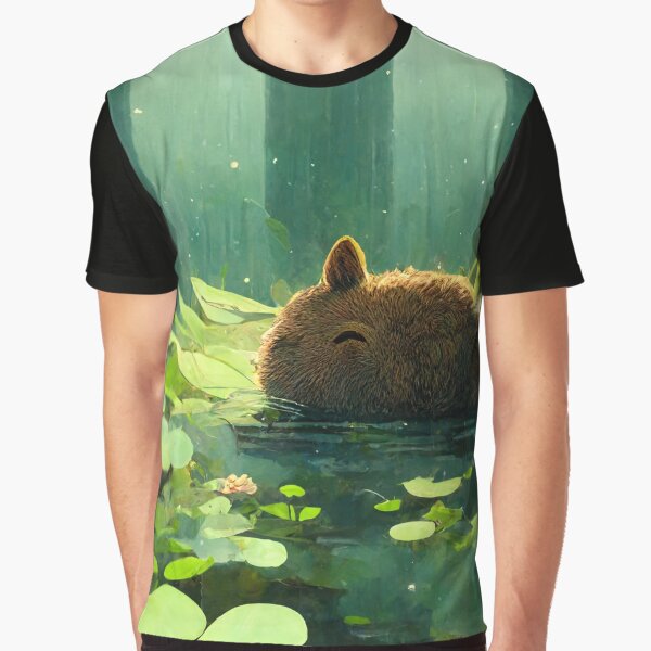 Capybara In The Lotus Lake, Cute Capybara Art by Pet Shelter T-Shirts, Hoodie, Sweatshirt | BlankRebels.com (Image 1)