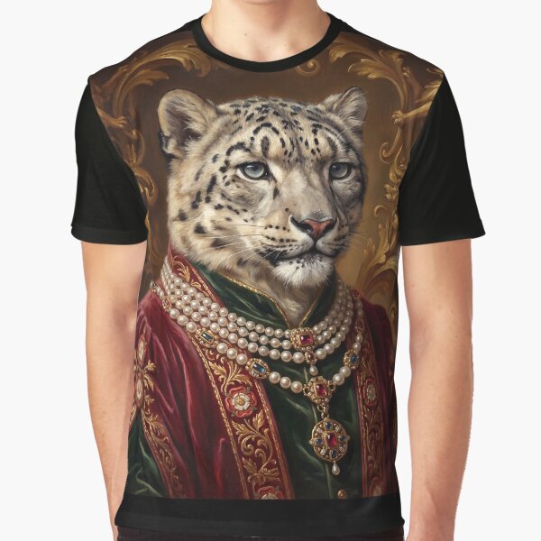 Tudor Snow Leopard cool animal Tudor style portrait art by Vintage Designs + T-Shirts, Hoodie, Sweatshirt (Image 1)