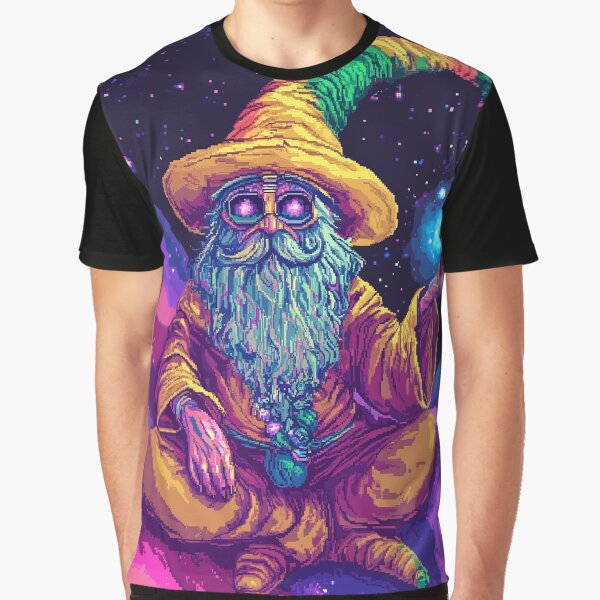 Trippy Wizard Rainbow Pixel Art by Kaos-Bit T-Shirts, Hoodie, Sweatshirt | BlankRebels.com (Image 1)
