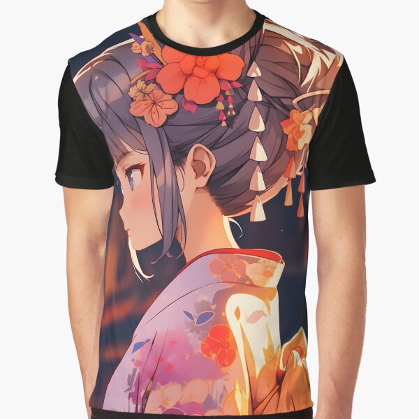 Anime girl in kimono at sunset art by TheArtistOf2022 T-Shirts, Hoodie, Sweatshirt | BlankRebels.com (Image 1)