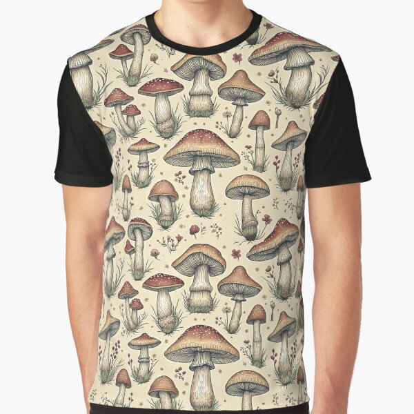 Botanical Pattern of Mushrooms in Brown and Beige by Marymarice T-Shirts, Hoodie, Sweatshirt | BlankRebels.com (Image 1)