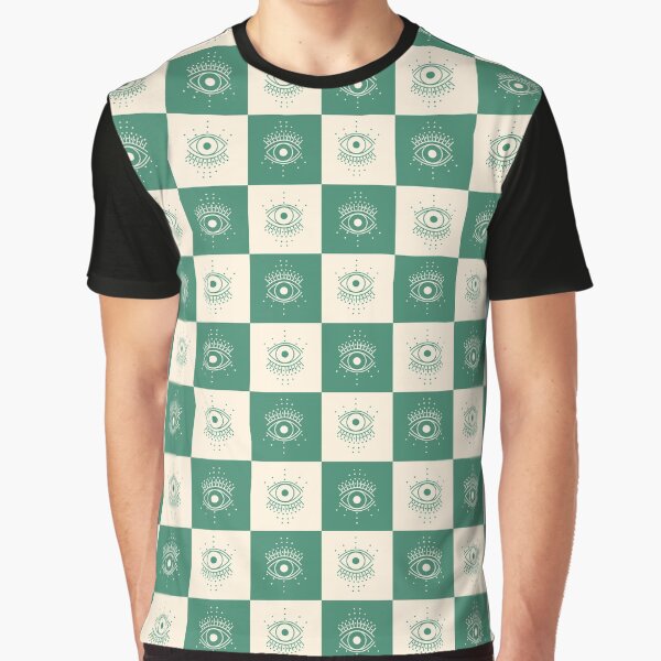 Spiritual Mystic Evil Eye on Checkered Pattern, Green and Cream by Ceyda Bolat T-Shirts, Hoodie, Sweatshirt (Image 1)