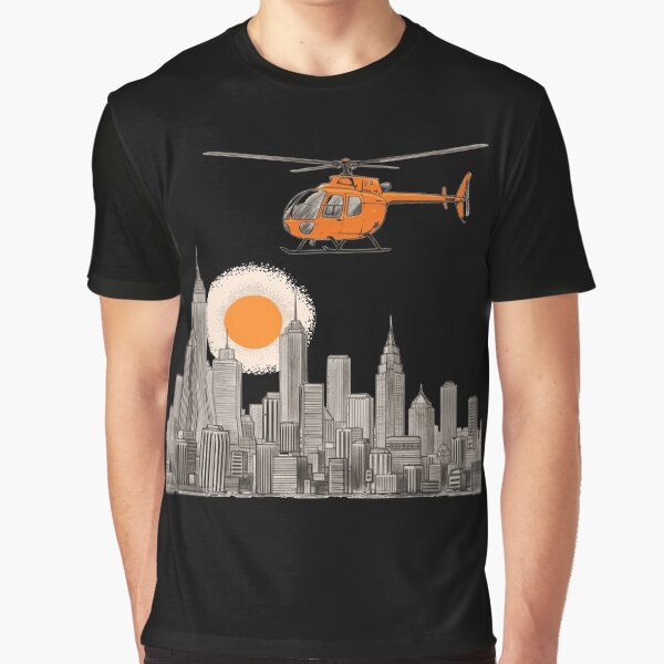 Artistic stunning pencil-style helicopter illustration! Featuring a helicopter flying over a detailed city... (Image 1)