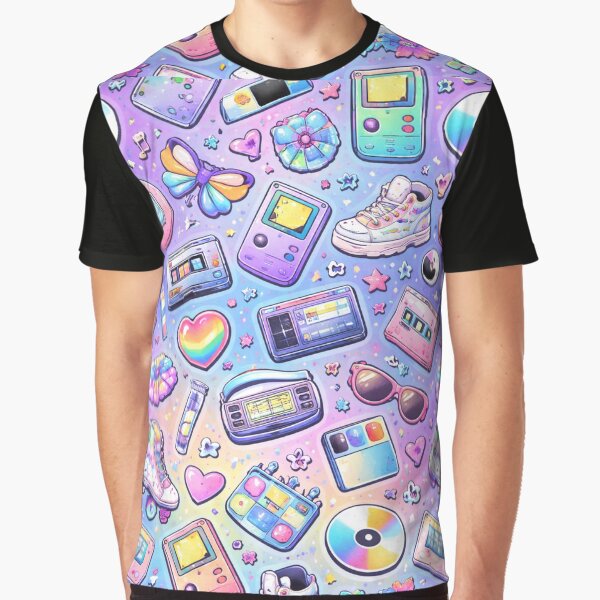 90s Retro Nostalgia Pattern AI – Pastel Y2K Icons Seamless Design by Cleora Art T-Shirts, Hoodie, Sweatshirt (Image 1)