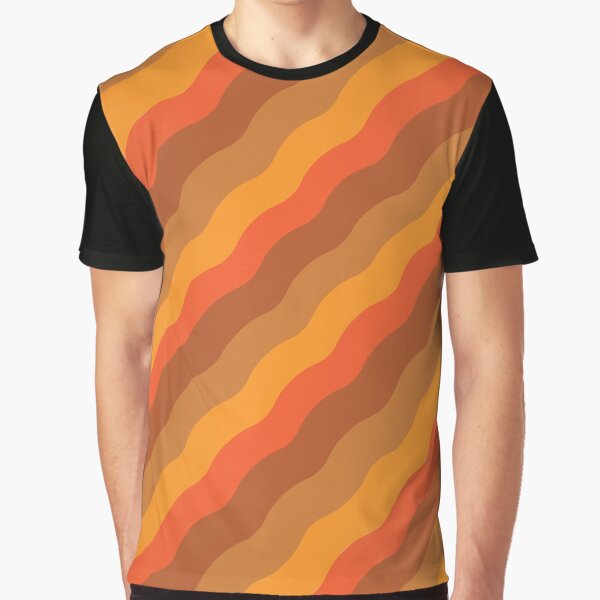 Retro Hippie Striped  waves in orange, red, brown and mustard green by Yasminepatterns T-Shirts, Hoodie, Sweatshirt (Image 1)