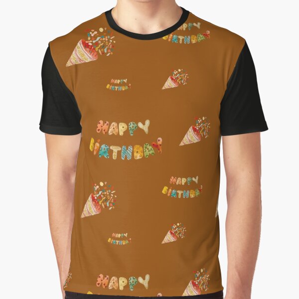 Happy birthday cute colorful pattern a watercolor ocher by Yana Mustafina | Boho Soulful Designs T-Shirts,... (Image 1)