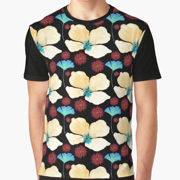 black botanical pattern yellow flower and gingko leaf by AnnaBaldon T-Shirts, Hoodie, Sweatshirt | BlankRebels.com (Image 1)