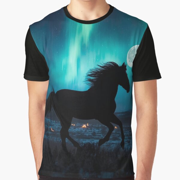 Majestic Horse Galloping Under Aurora Borealis Northern Lights Silhouette by TitanRN T-Shirts, Hoodie, Sweatshirt (Image 1)