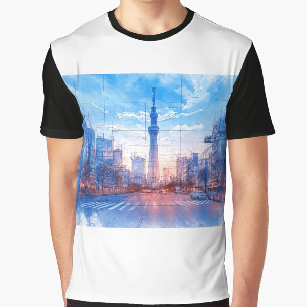 Tokyo Sunrise Sky Tree Sketch by branmandesigns T-Shirts, Hoodie, Sweatshirt | BlankRebels.com (Image 1)