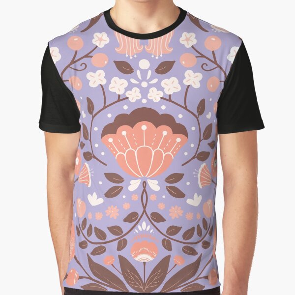 Dark purple and orange floral symmetrical illustration by Floral patterns and cute characters T-Shirts, Hoodie,... (Image 1)