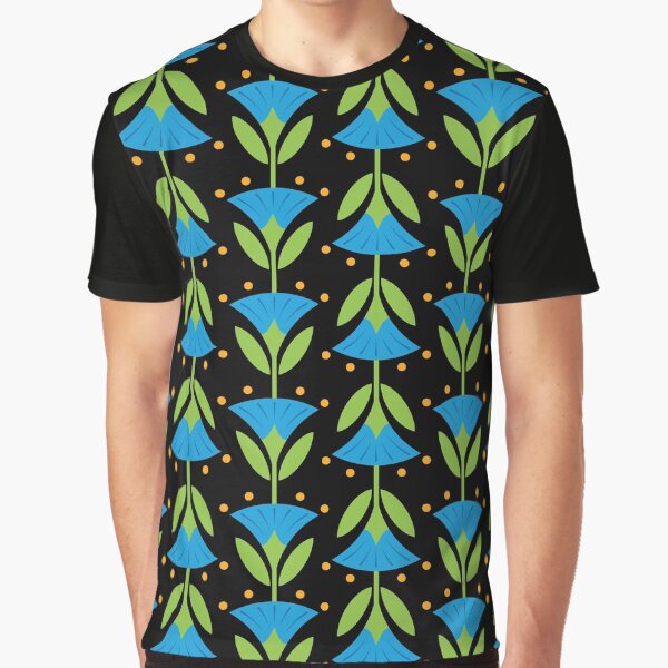 Retro Blue Trumpet Flower Pattern by kjeppson T-Shirts, Hoodie, Sweatshirt | BlankRebels.com (Image 1)