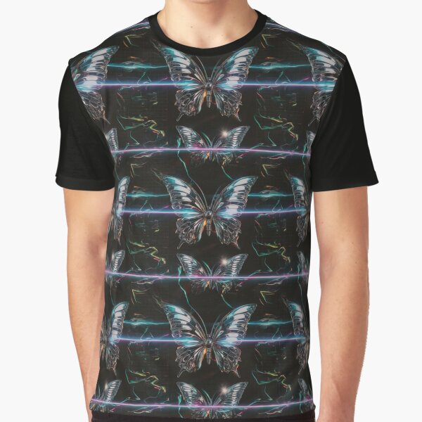 Cyberpunk Chrome Butterfly | Y2K Futuristic Rave Art | Iridescent Sci-Fi Print by NSB-Design T-Shirts, Hoodie,... (Image 1)