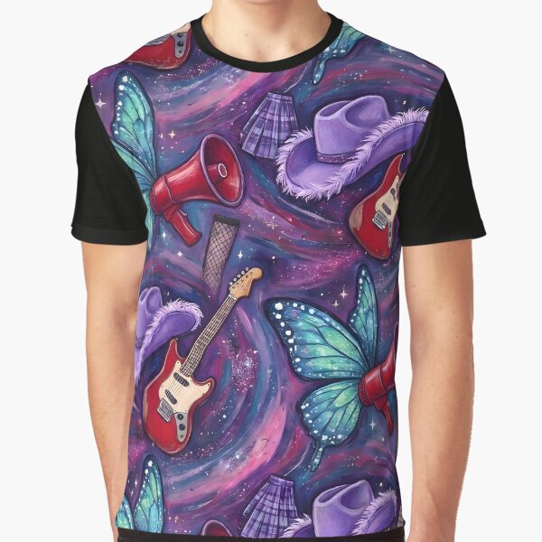 Cosmic Rock & Magic Wings Pattern – Retro Guitar, Butterfly & Cowgirl Aesthetic by Artistic canvas store... (Image 1)