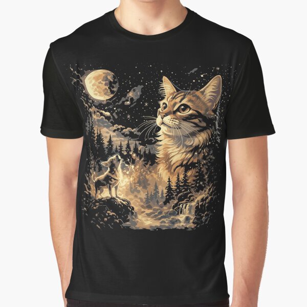 Celestial Forest Cat - Golden Wilderness Double Exposure by Evaevonechi T-Shirts, Hoodie, Sweatshirt (Image 1)