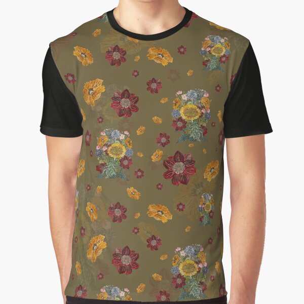 Bouquet flower seamless pattern on ocher background by Yana Mustafina | Boho Soulful Designs T-Shirts, Hoodie,... (Image 1)