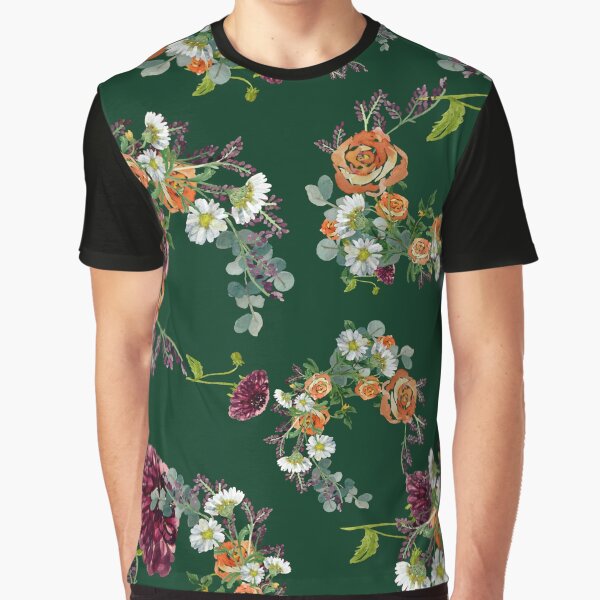 Dahlia red rose daisy pattern watercolor green by Yana Mustafina | Boho Soulful Designs T-Shirts, Hoodie,... (Image 1)
