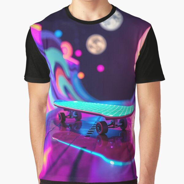 Neon Skateboard Space - Cosmic Skating Adventure Art by AbdS07 T-Shirts, Hoodie, Sweatshirt | BlankRebels.com (Image 1)