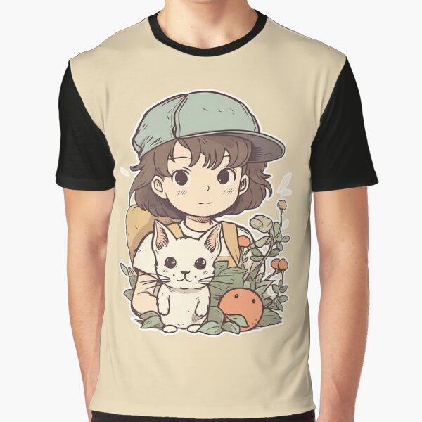 Cartoon Line Drawing Series: Girl with Hat and Small Pet by SML(Smiling Cool) PinkBubble T-Shirts, Hoodie,... (Image 1)
