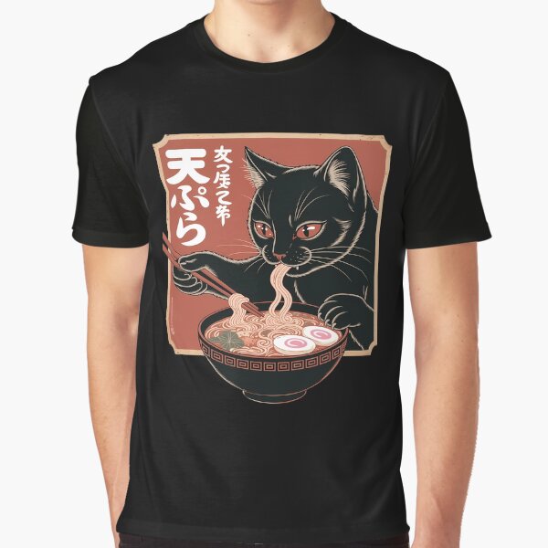 Japanese Black Cat Eating Ramen Kitten Food by AsteriskDatBArt T-Shirts, Hoodie, Sweatshirt | BlankRebels.com (Image 1)