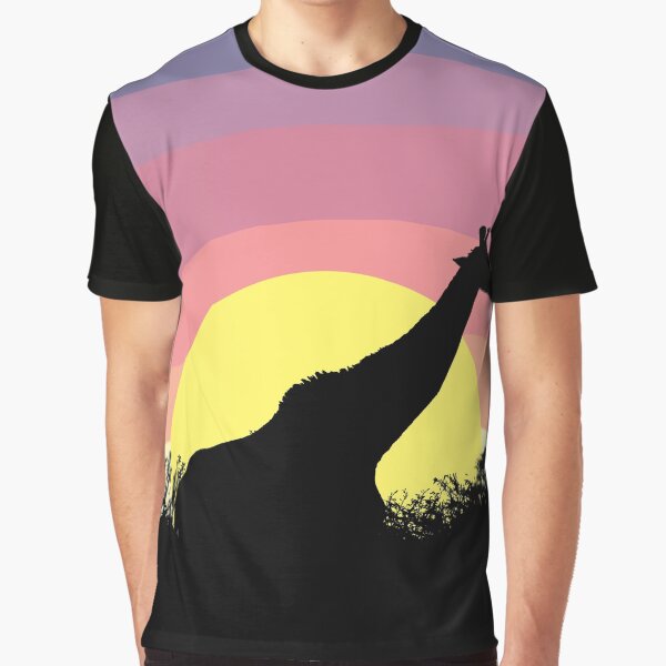 Retro illustration of giraffe in the savanna during sunset by faunafirm T-Shirts, Hoodie, Sweatshirt (Image 1)