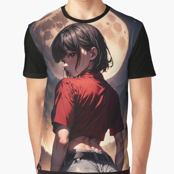 Red shirt anime girl with full moon by TheArtistOf2022 Hoodie, Sweatshirt | BlankRebels.com (Image 1)