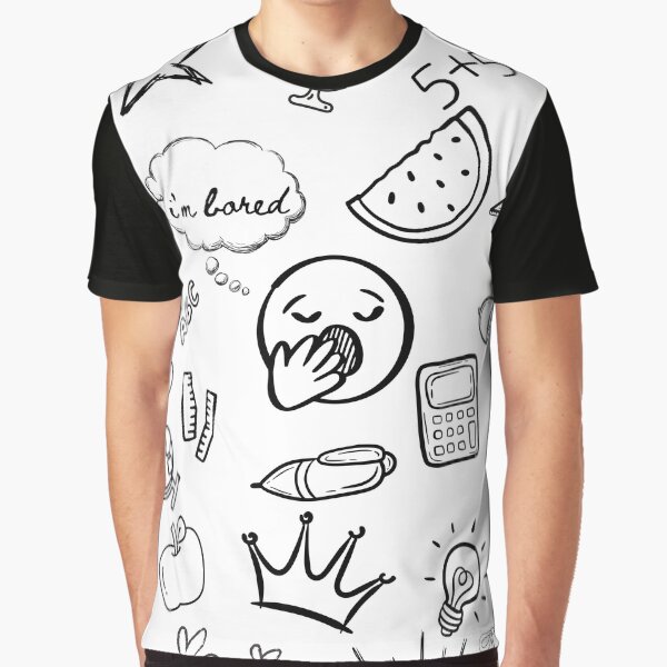 Eclectic Doodle Art Pattern — Emoji, Fruit, Music, and Study Icons by JustMerry T-Shirts, Hoodie, Sweatshirt (Image 1)