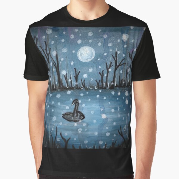 Snow Swan Lake - winter painting scene by DelilahArts T-Shirts, Hoodie, Sweatshirt | BlankRebels.com (Image 1)