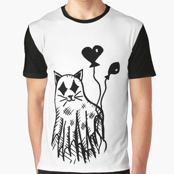 Cat Ghost Clown Holding Balloons Grayscale Tattoo Style by KayTurtless T-Shirts, Hoodie, Sweatshirt (Image 1)