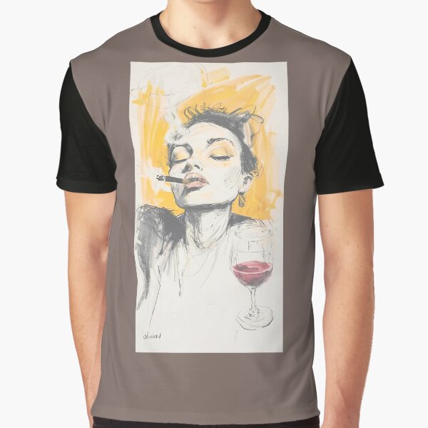 Woman with Wine and Cigarette Sketch Art by AmberxlTees T-Shirts, Hoodie, Sweatshirt | BlankRebels.com (Image 1)