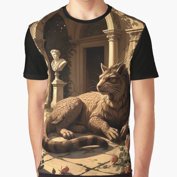 Manticore in Forgotten Courtyard – Gothic Dark Academia Art by semenol T-Shirts, Hoodie, Sweatshirt (Image 1)