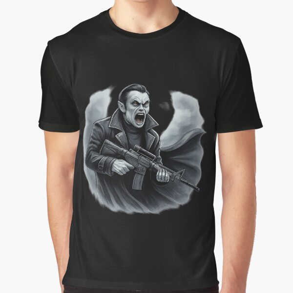 Tactical Vampire with Assault Rifle - Dark Gothic Action Art by Gothic Fantasy T-Shirts, Hoodie, Sweatshirt (Image 1)