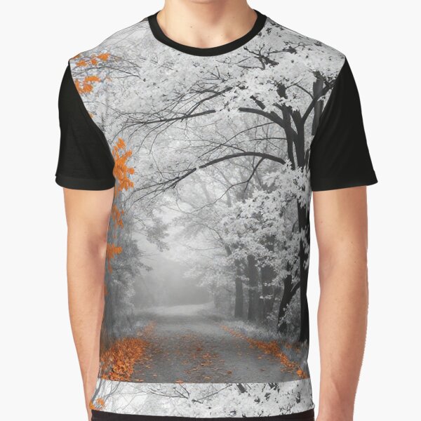 Orange Leaves in the Misty Forest by PixelVibe782 T-Shirts, Hoodie, Sweatshirt | BlankRebels.com (Image 1)