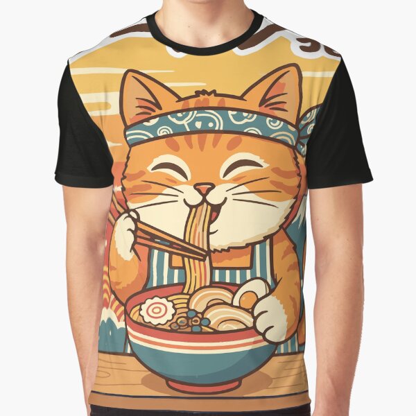 orange cat eating ramen by hafako