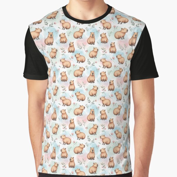 Floral Watercolor Capybara Pattern by MythicPrompts T-Shirts, Hoodie, Sweatshirt | BlankRebels.com (Image 1)