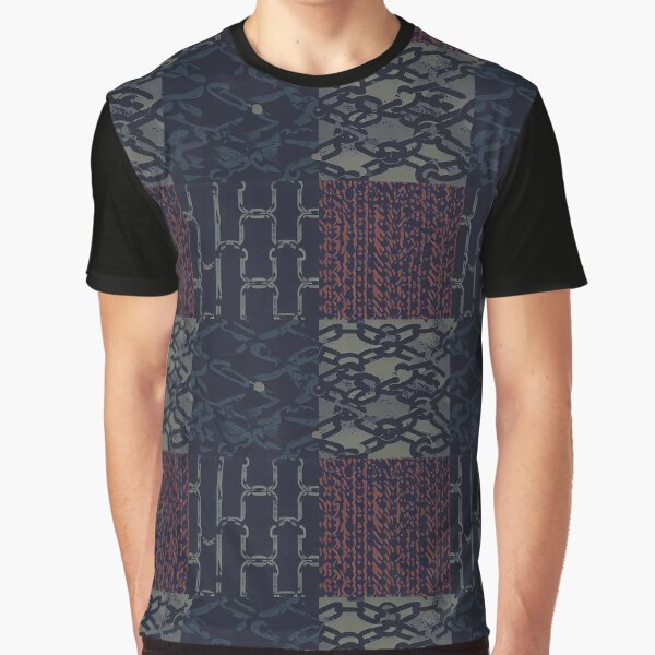 Grunge Chains Patchwork Pattern in army green, rusty red and dark dusty blue by SamJanner T-Shirts, Hoodie,... (Image 1)