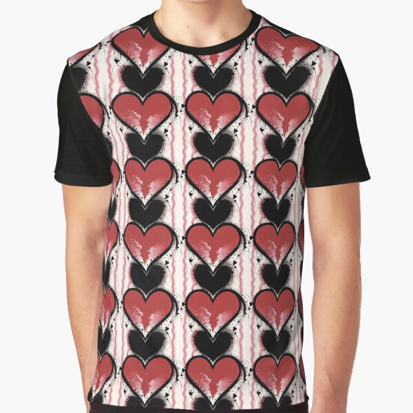 Grunge Black and Red Hearts Stripe Pattern White Background by Aaron2610 T-Shirts, Hoodie, Sweatshirt (Image 1)