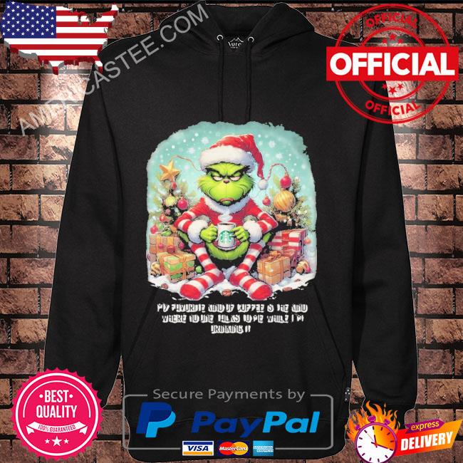 Grinch drinks starbucks coffee in the Christmas holiday sweater