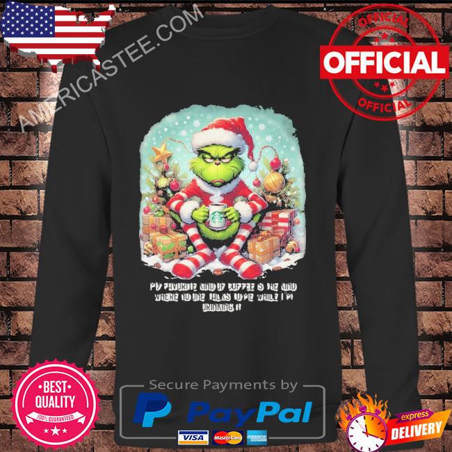Grinch drinks starbucks coffee in the Christmas holiday sweater