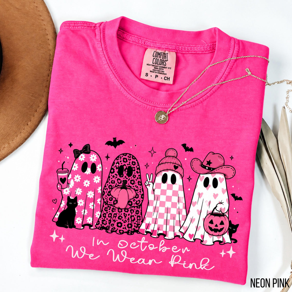 Comfort Colors October Pink Ghos Breast Cancer Awareness Tee Halloween Ghost Cancer Pink Ribbon (2)